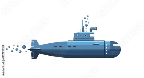 Blue Submarine Underwater Military Vessel.