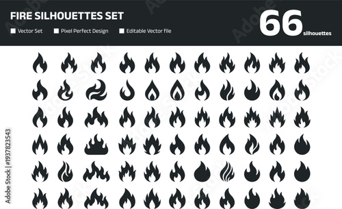 Fire silhouettes set with diverse flame and campfire spark icons