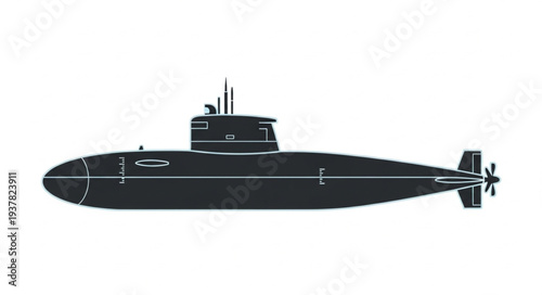 Black Submarine Silhouette Underwater Vessel.