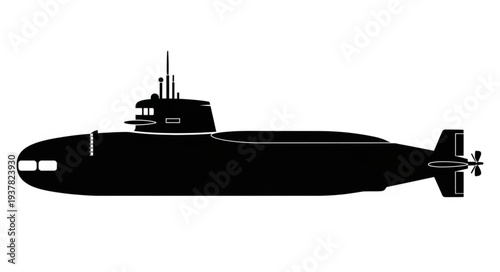 Black Submarine Silhouette Underwater Vessel.