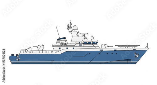 Blue Navy Patrol Ship Illustration.