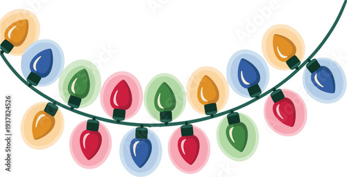 Colorful christmas lights strung across a white background vector illustration