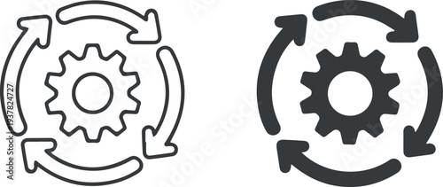 Gear with circular arrows for operations and maintenance icon