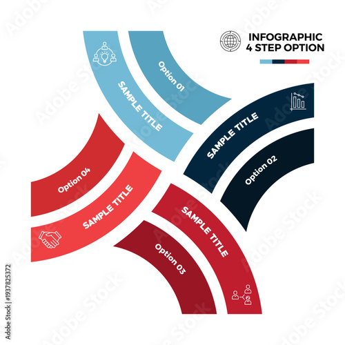 Infographic 4 option step semicircle for business presentation complete with icons. Venn diagram infographic. Vector editable.