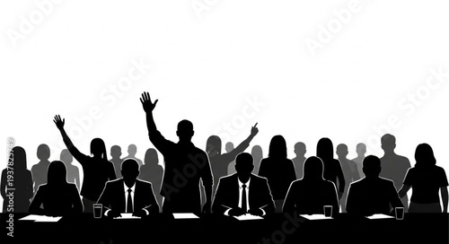Business People Raising Hands Meeting.