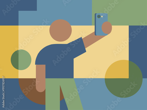 modern flat vector illustration of a person holding smartphone taking selfie