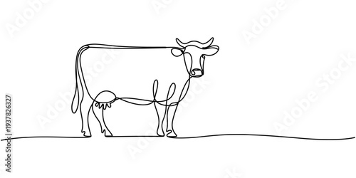 Cow in continuous one line drawing. Single line art draw of cow or bull. one line Art icon drawing vector