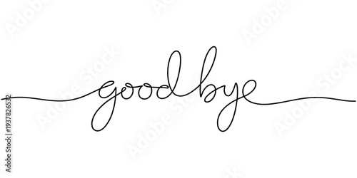 Good bye text. Continuous one line drawing. Vector illustration sketch handwriting isolated on white background. Word phrase minimalist for banner, poster, and card.
