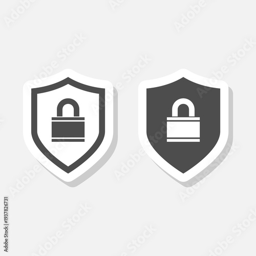 Security shields, lock icon sticker isolated on gray background