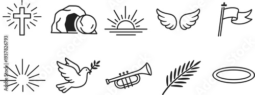 Collection of religious and spiritual symbols in a clean line art style