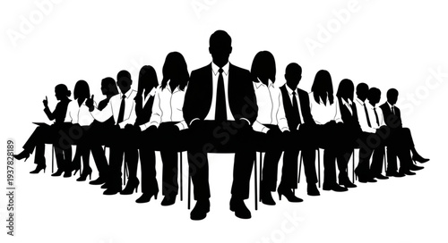 Business Team Silhouettes on Bench.