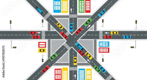 Busy City Road Intersection with Vehicles.