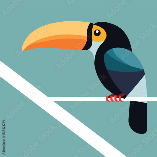 Toucan perched on a tree branch in a minimalist vector style.