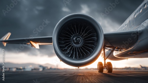 A jet engine at an airplane, entire airplane visible