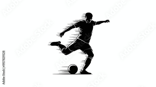A dynamic silhouette depicts a soccer player in mid kick powerfully striking a ball with focused energy and athletic grace high quality professional detailed modern elegant