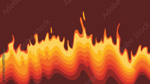 A vibrant abstract illustration depicts flowing lava or flames rendered in warm shades of yellow orange and red against a dark background high quality professional detailed