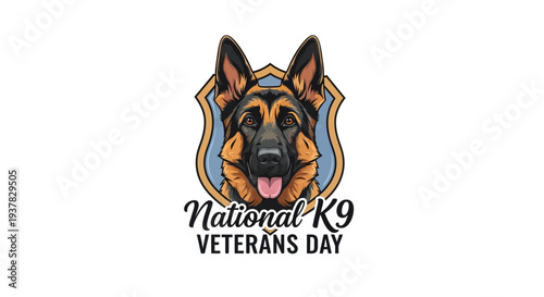 Vector illustration of a German Shepherd dog's head in a shield for National K9 Veterans Day with a patriotic theme.