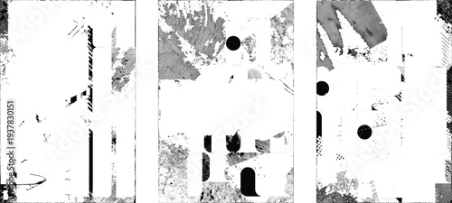 Frame distorted grungy isolated layers . Design element for brochure, social media, posters, flyers. Overlay texture.Textured banner with Distress effect .Vector halftone dots . Screen print texture