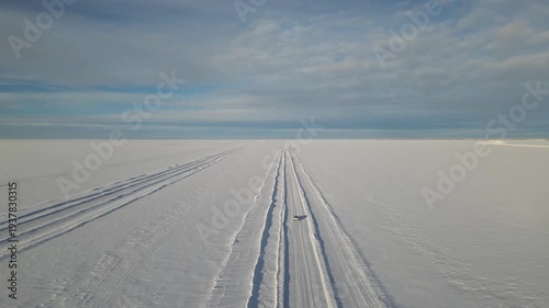Ice road on sea between Oulunsalo and Hailuoto, Oulu Finland