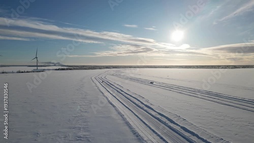 Ice road on sea between Oulunsalo and Hailuoto, Oulu Finland