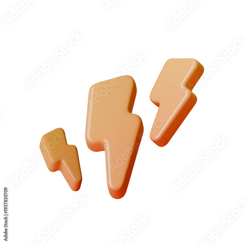 Powerful yellow lightning bolts metal 3D energy burst icon