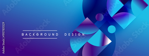 Abstract gradient background. Blue, purple hues blend smoothly. Geometric shapes create dynamic visual effect. Modern design element.