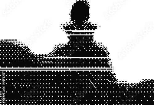 Minimalist silhouette of a lonely person sitting alone on a bench against a bright white background