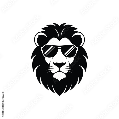 Lion wearing sunglasses isolated on white background