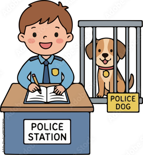 Kid police officer role play cartoon illustration