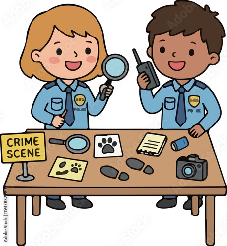 Kid police officer role play cartoon illustration