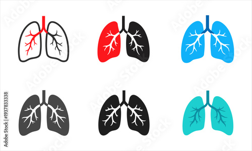 Collection of stylized lungs icons in different color schemes