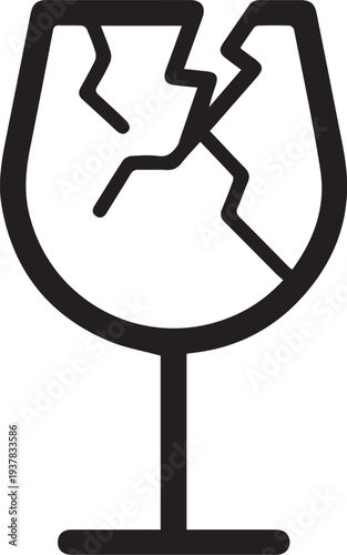 Broken wine glass icon vector illustration depicting fragility and damage, ideal for warning labels, packaging, or error messages in a clean, minimalist design.