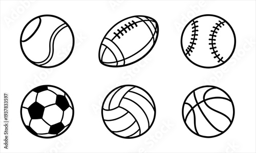 Set of sport balls icons on white background, vector illustration