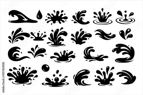 Black Water Splash Icons Set Vector Isolated On White Background