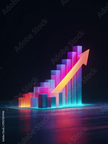Colorful Neon 3D Data Analytics Dashboard with Business Charts and Financial Graph Visualization