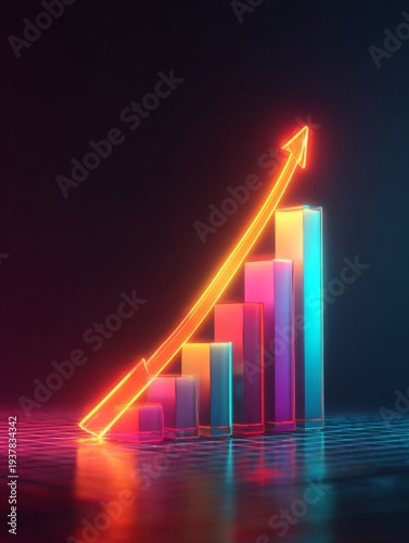Colorful Neon 3D Data Analytics Dashboard with Business Charts and Financial Graph Visualization