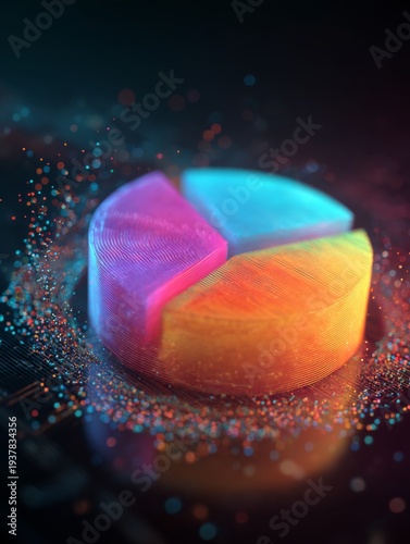 Colorful Neon 3D Data Analytics Dashboard with Business Charts and Financial Graph Visualization