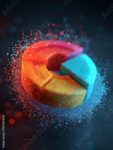 Colorful Neon 3D Data Analytics Dashboard with Business Charts and Financial Graph Visualization