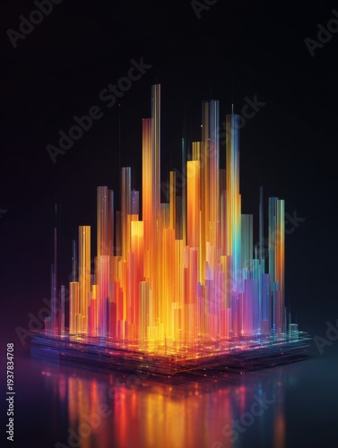 Colorful Neon 3D Data Analytics Dashboard with Business Charts and Financial Graph Visualization