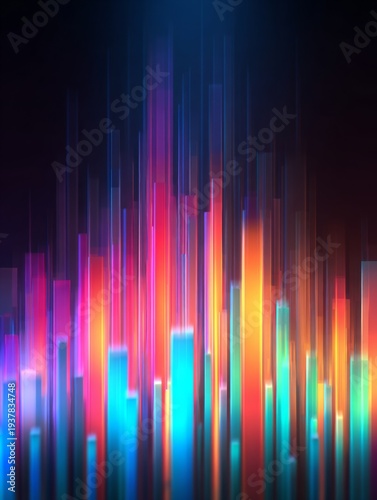 Colorful Neon 3D Data Analytics Dashboard with Business Charts and Financial Graph Visualization