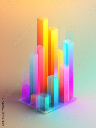 Colorful Neon 3D Data Analytics Dashboard with Business Charts and Financial Graph Visualization