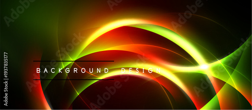 Vibrant abstract waves, glowing lines. Dark background emphasizes bright colors, dynamic energy. Modern design element.