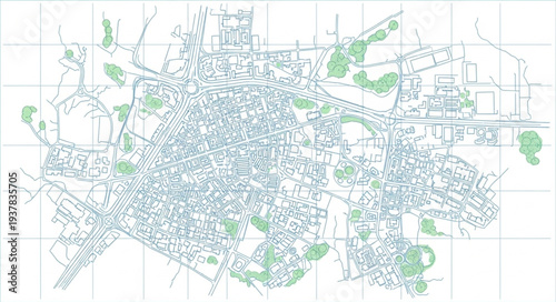 City Map Illustration with Green Spaces.