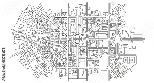 City Map Illustration Black White.