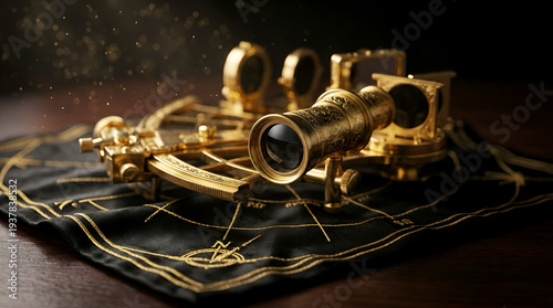 Luxury Golden Sextant on Black Silk - Strategic Planning and Financial Navigation Concept