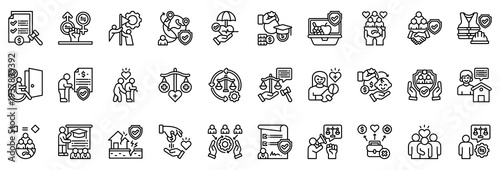 Social Policy Icon Collection Set. Clean Outline Style Icon Vector Illustration.