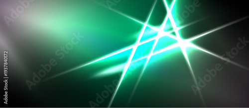 Abstract green background features bright streaks, lines radiating from central point. Vivid illumination creates dynamic visual effect.