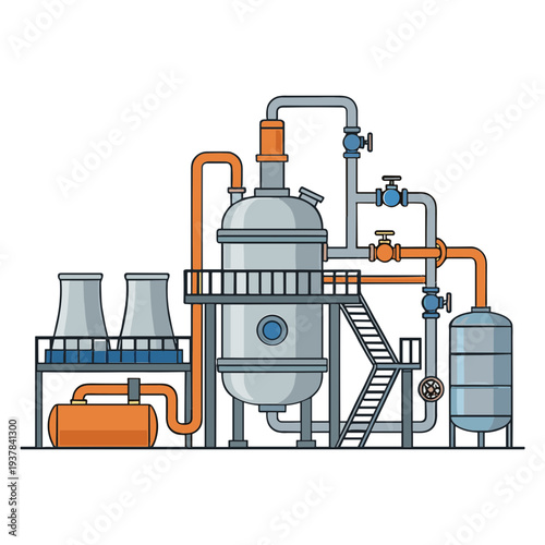 Factory Buildings Collection Exterior Manufacturing, Gas Station and Oil Refinery Engineering Chemical Industry Flat Vector Illustration Set
