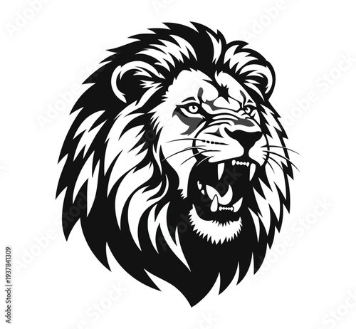 Wallpaper Mural Fierce lion head illustration showcasing powerful mane and sharp teeth in a detailed black and white graphic Torontodigital.ca