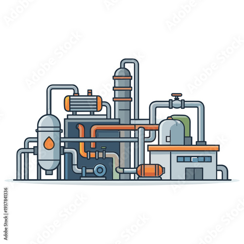 Factory Buildings Collection Exterior Manufacturing, Gas Station and Oil Refinery Engineering Chemical Industry Flat Vector Illustration Set